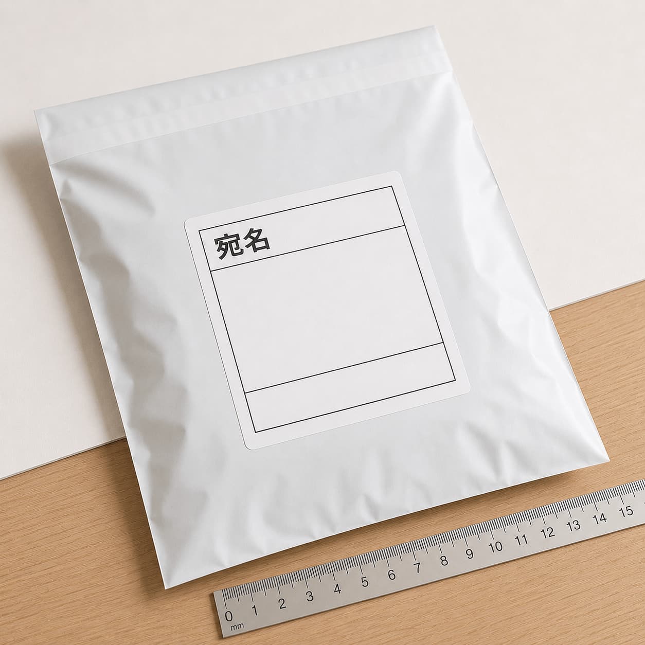 ゆうパケット対応の宅配ビニール袋に商品を梱包している様子